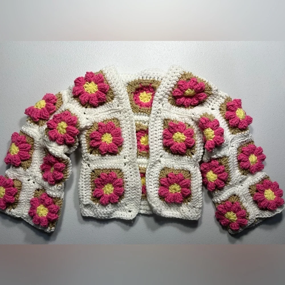 Handmade Crochet Flower Jacket for Kids – Cozy & Stylish Size 2T/3T NWT